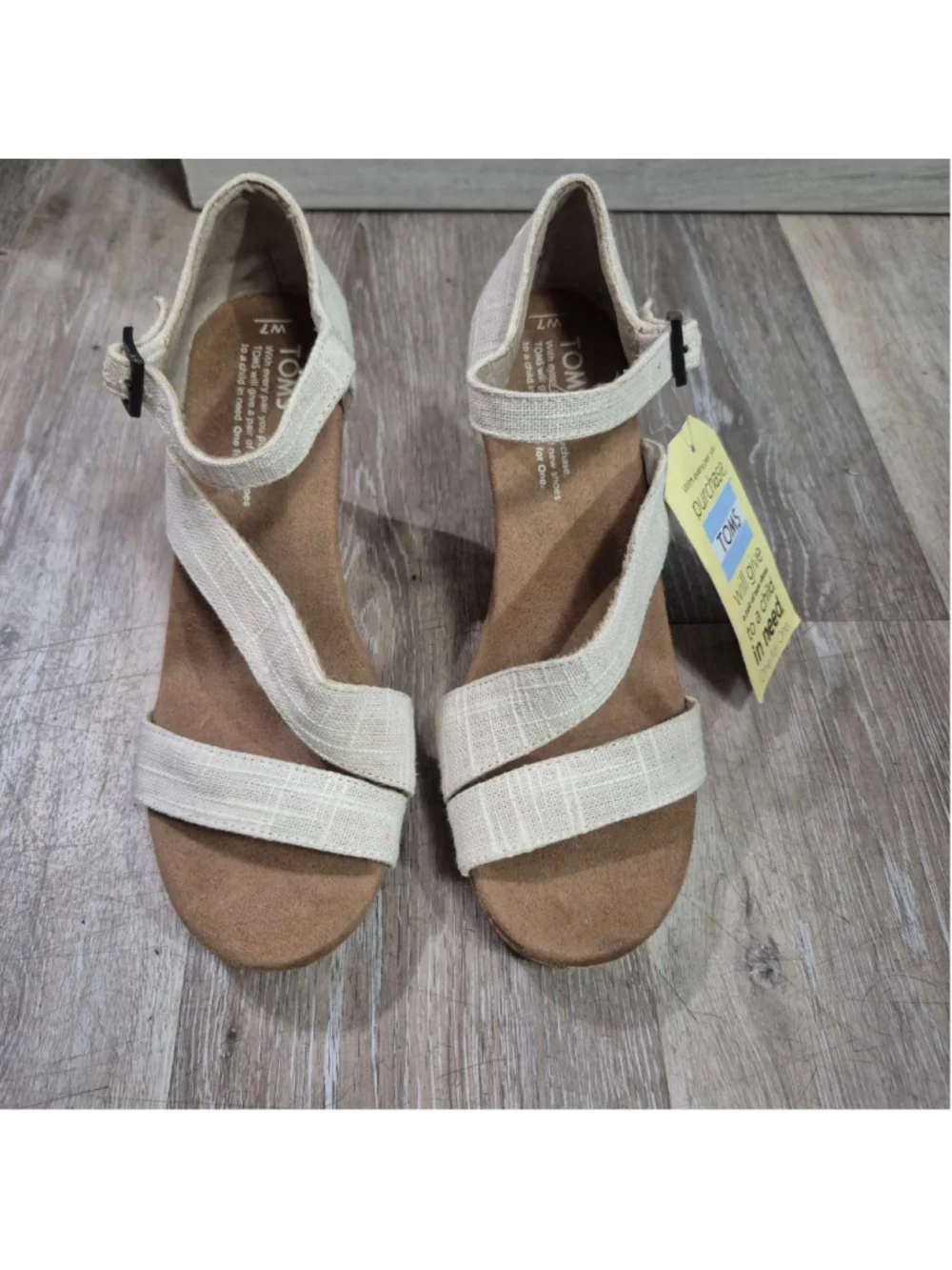 Women's TOMS Clarissa linen Cork Wedge Sandals Size 7